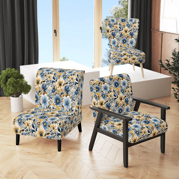 Blue & Ivory Coastal Dreams Floral Pattern - Cottage Accent Slipper Chair